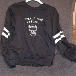 Coffee Cup Print Varsity Striper Pullover